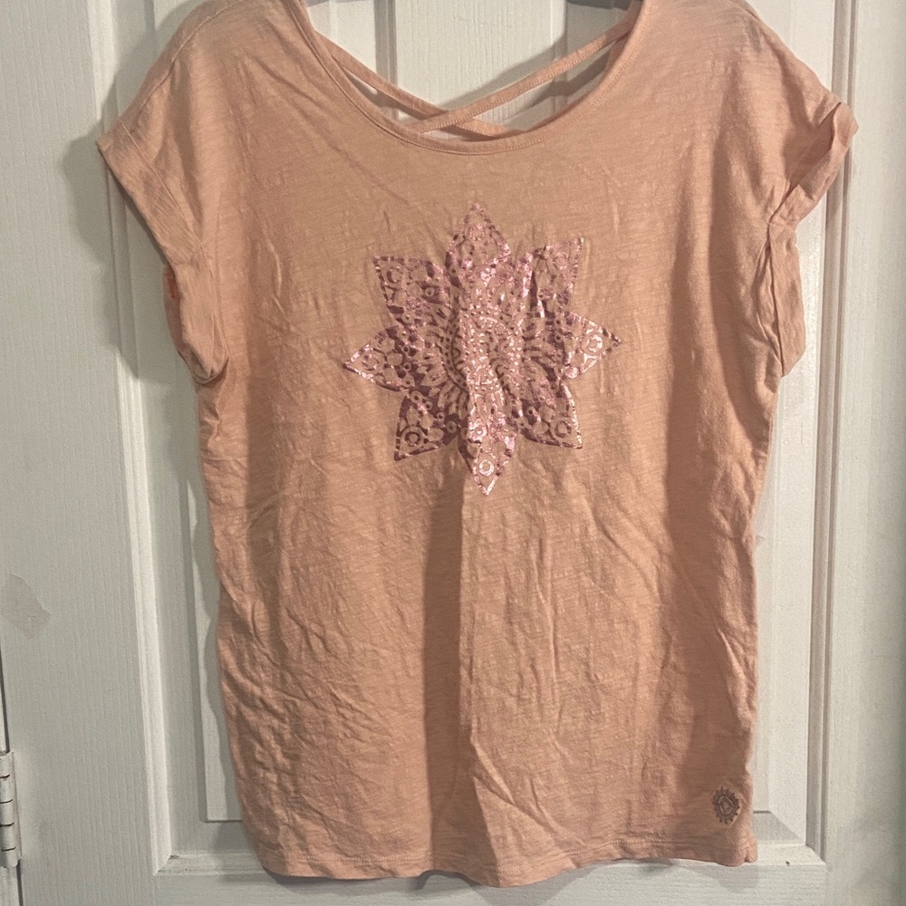 Blush Pink Women's Short Sleeve Top with Graphic Design